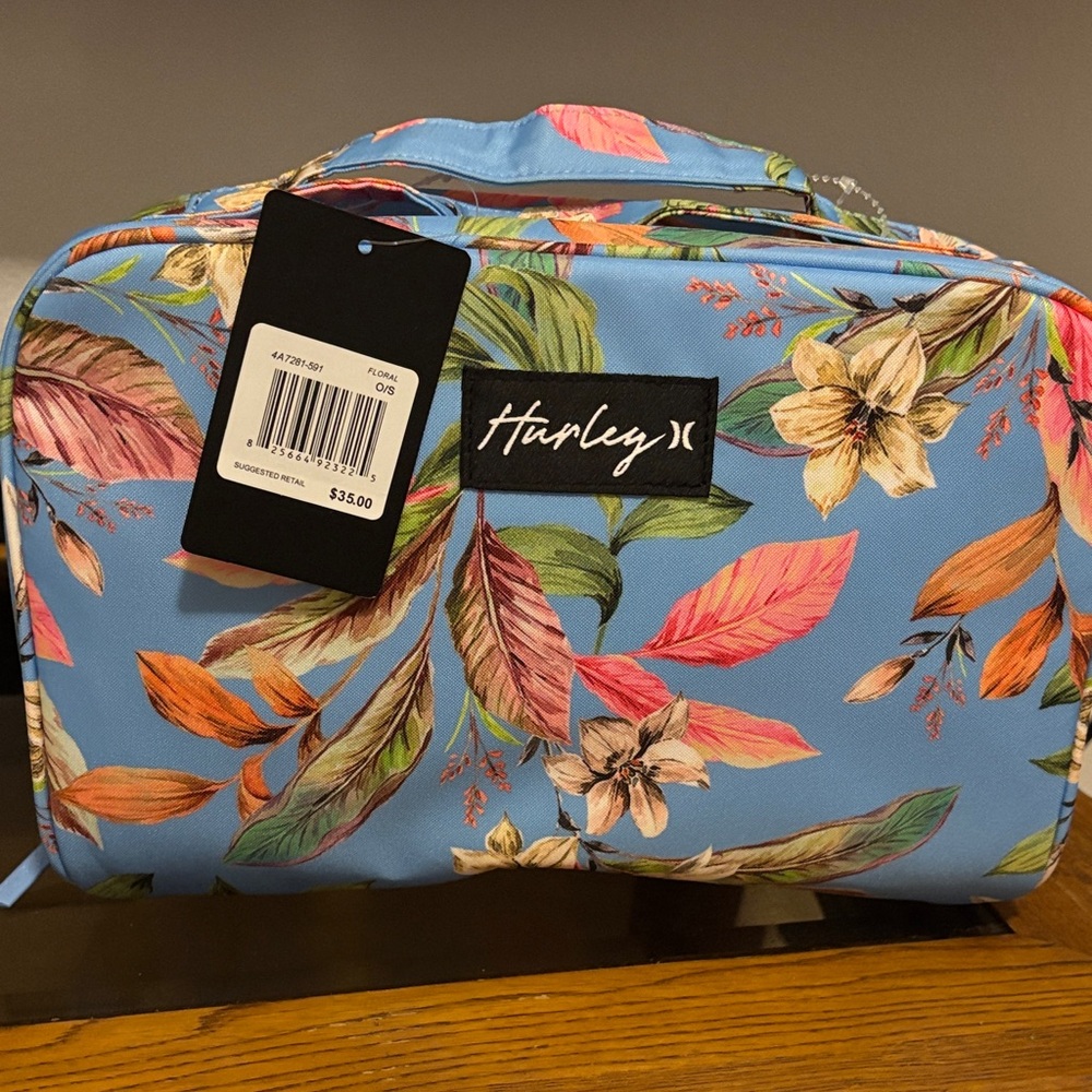 Hurley Blue Floral Cosmetic Bag